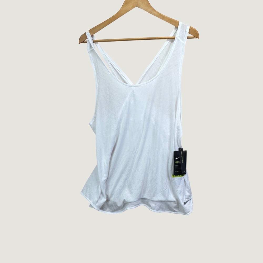 Nike Breathe Running Tank Top 1X White Slim Fit Dri-Fit Athleisure DJ2576-100